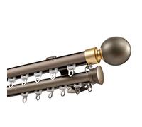 Tringle à rideaux double 100-600 cm à fixation murale avec embouts à boules rondes et matériel d'installation, idéale pour cloisons de séparation, couleur champagne, 280 cm