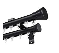 Tringle à rideaux double de 1 à 6 m en alliage d'aluminium, support mural pour commerce, appartement, hôtel, hôpital, avec connecteurs (noir, 4,2 m) - Élégante et facile à installer