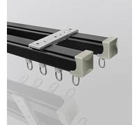 Tringle à rideaux double en aluminium à fixation murale, 330 cm, pour séparateur de pièce, système de poulie silencieux, noir, parfait pour le salon et la chambre à coucher