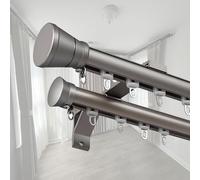 Tringle à rideaux double en aluminium robuste avec rouleaux silencieux, rail de séparation de pièce mural, longueurs réglables de 1,8 m à 4,5 m, gris, parfait pour les stores romains.