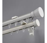 Tringle à rideaux double pour décoration murale - Kit complet de traitement de fenêtre pour maison, balcon, salon - Barre en alliage sans bruit - Blanc - 4 m