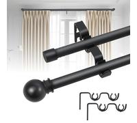 Tringle à Rideaux Double Réglable 78-132cm, Barre à Rideaux en Métal Noir avec Accessoires de Montage, Compatible avec Rideaux à Œillets/Poche/Tirage Arrière pour Chambre/Salon/Cuisine