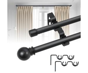 Tringle à Rideaux Double Réglable 78-132cm, Barre à Rideaux en Métal Noir avec Accessoires de Montage, Compatible avec Rideaux à Œillets/Poche/Tirage Arrière pour Chambre/Salon/Cuisine