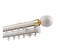 Tringle à rideaux double réglable de 100 à 600 cm avec embouts à boules rondes et matériel d'installation, idéale pour cloisons de séparation de pièce (blanc 300 cm)