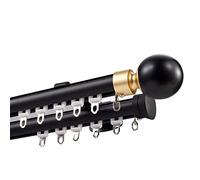 Tringle à rideaux double réglable de 100 à 600 cm pour séparateur de pièce, embouts à boules rondes et matériel d'installation (noir, 140 cm)