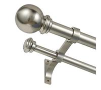 Tringle à rideaux double réglable de 71,1 à 121,9 cm pour fenêtres et portes avec embouts ronds en forme de boule et ensemble de supports en aluminium de qualité supérieure (71,1 à 121,9 cm, nickel