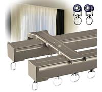 Tringle à rideaux double robuste de 1 à 6 m, montage au plafond ou au mur en aluminium pour la maison, le bureau, l'hôpital, tringle à rideaux silencieuse et facile à installer (champagne, 600 cm)