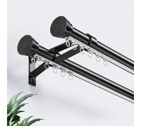 Tringle à rideaux double romaine coulissante en aluminium pour occultation - Rail de séparation mural et réduction du bruit - 500 cm de long (4 x 125 cm, noir)