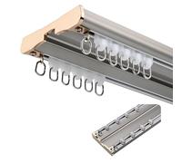Tringle à rideaux double silencieuse en aluminium - Rail de plafond réglable de 90 à 800 cm pour séparateur de pièce, salon, chambre à coucher, hôpital (gris, 160 cm/2 x 80 cm)