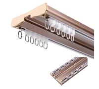 Tringle à rideaux double silencieuse - Rail de plafond réglable en aluminium de 90 à 800 cm pour séparateur de pièce, salon, chambre à coucher, hôpital (Champagne, 600 cm/4 x 150 cm)