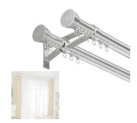 Tringle à rideaux murale à 2 couches en aluminium - Système de poulie sans bruit - 2,5 m à 6 m - Double rail pour salon, chambre à coucher, bureau - Gris - Longueur 5,2 m