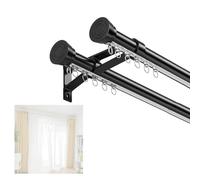 Tringle à rideaux murale en aluminium à 2 couches, poulie silencieuse, 1 m à 6 m de long, double rail pour salon, chambre à coucher, bureau (noir)