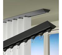 Tringle à rideaux robuste en aluminium à 1 canal avec rouleaux silencieux, autocollante, sans perçage, 480 cm, noir, parfaite pour rideaux et rideaux
