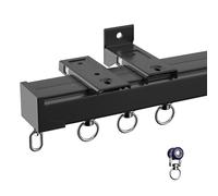 Tringle à rideaux robuste en aluminium à montage au plafond ou au mur, tringles coulissantes droites et accessoires, séparateur de pièce pour baie vitrée, noir, 180 cm