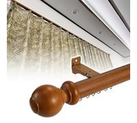 Tringle à rideaux silencieuse avec finition en bois, rail mural en métal, 1 tringle à rideaux droite de 8 m avec extrémités rondes, marron, 2,1 m, idéale pour la décoration de la maison