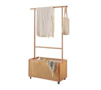Tringle à vêtements ouverte en bois avec panier de rangement tissé pour chambre à coucher, couloir et salon, solution gain de place