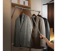 Tringle à vêtements Rabattable pour penderie et Placard, système de Levage télescopique réglable avec Retour en Douceur, Double Amortisseur, Gain de Temps, 660-890 mm, Gris, gris-660-890 mm
