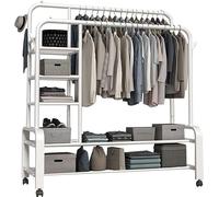 Tringle à Vêtements Robuste, Porte-Manteau D’entrée 3 en 1, avec Porte-Chaussures, Charge Maximale 100 Kg, Porte-vêtements Robuste sur Roues, pour Salon, Couloir, Chambre à Co, White, 120CN