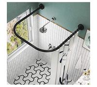 Tringle Angle pour Rideau De Douche Extensible Réglable en Forme De U - Barre Arrondie en Acier Inoxydable Courbée Ajustable sans Perçage, Noir, 80×80×80cm