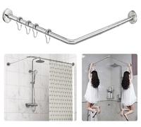 Tringle de douche d'angle en L, 「60-133 x 60-133 cm」 Réglable, Anti-affaissement, Installation sans perçage, Tige incurvée à 90° en acier inoxydable 304 avec 12 anneaux de rideau