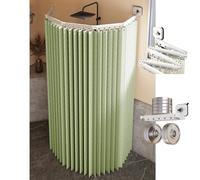 Tringle de douche pliable peu encombrante et rideau résistant à l'eau, design d'angle mural, fixation à ventouse, idéal pour salles de bains et magasins de vêtements (vert, 4 volets)