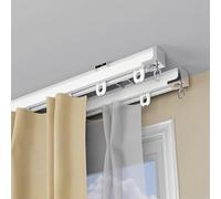 Tringle de douche réglable à double rail de 0,7 à 6 m avec rouleaux silencieux, parfaite pour l'intimité dans le salon et la salle de bain (blanc 290 cm)