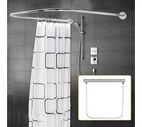 Tringle de douche sans perçage en forme de U - Support d'angle - Barre de rideau de douche en acier inoxydable - Réglable pour salle de bain, toilettes, vestiaires