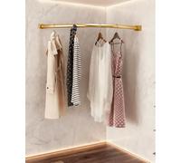 Tringle Penderie Tringle d'Armoire Courbée avec Système d'Angle à 90° pour Meuble, Rail de Suspension Mural Angle Droit pour Vêtements et Garde-robe Renforcée, Barre(Gold,100x100cm (39.4x39.4"))