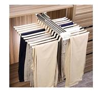 Tringle rétractable pour placard - Porte-pantalons gain de place avec double rail d'amortissement - Fixation sur le dessus - Cintre amovible beige pour un rangement efficace