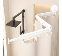 Tringle Rideau Douche Angle Pliable - Barre de Douche Extensible Reglable Sans Percage avec Rideaux de Douche Anti Moisissure, Tissu en Faux Lin, Imperméable Séchoir à Linge Mural(Beige,197 cm/77.6 in