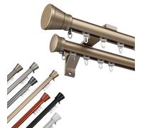 Tringle Rideau Noire Double pour Intérieurs, Tringles à Rideaux Robuste, Barre Rideau Décorative de Séparation de Pièce pour Chambre/Porte/Placards, Aluminium, 1.0 m à 4.0 m(Doré,300cm/9.8FT)