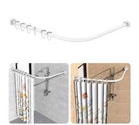 Tringles à Rideau de Douche Sans Perçage en Forme de L en 304 Acier Inoxydable, 95-125 x 95-125 cm, Avec 18 Anneaux, Sans Support de Plafond, Tringle Douche Angle Pour Baignoire et Douche - Blanc