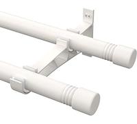 Tringles à Rideaux Double, 76-198cm Tringle à Rideau Extensible avec Boutons Cap avec Supports, Tringle à Rideaux Réglables en Acier Inoxydable de Quincaillerie Décorative pour Salon/Blanc