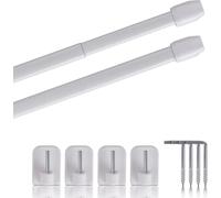 Tringles de vitrage, lot de 2, blanc perle 40-60 cm + 4 crochets autocollants