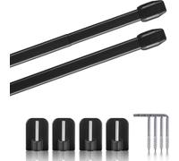 Tringles de vitrage, lot de 2, noir 110-150 cm + 4 crochets autocollants