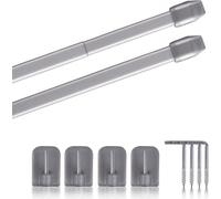 Tringles de vitrine, lot de 2, argent chromé mat 60-90 cm + 4 crochets autocollants