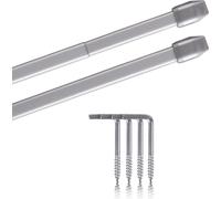 Tringles de vitrine, lot de 2, argentées, chromées mates, 60-90 cm + 4 crochets à visser