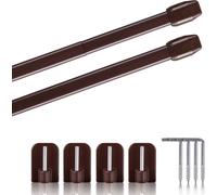 Tringles de vitrine, lot de 2, brun foncé 110-150 cm + 4 crochets autocollants
