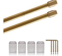 Tringles de vitrine, lot de 2, or, laiton brillant 40-60 cm + 4 crochets adhésifs