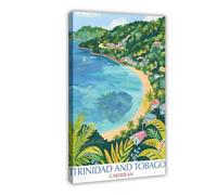 Trinité-et-Tobago Tropical Bay Travel Poster sur toile Décoration murale pour salon, chambre à coucher 40 x 60 cm