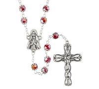 Trinity Church Supply Chapelet classique en perles de verre grenat avec crucifix argenté et centre de table Madonna, 53,3 cm, coffret cadeau inclus, Zinc, Pas de gemme