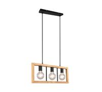 Trio, Suspension, Agra 3xE27, max.10,0 W Bois naturel, couleur de bois, Corps: Métal, noir mat L:60,0cm, L:8,0cm, H:150,0cm IP20,Sans illuminant,Réglable en hauteur
