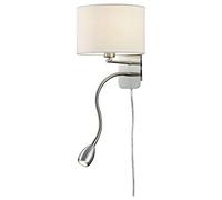 TRIO, Applique, Hotel 1xE14, max.40,0 W incl. 1 x LED,SMD,3,2 Watt,3000K,300 Lm. Tissu, Blanc, Corps: metal, Nickel mat L:20,0cm, H:23,5cm, P:34,0cm IP20,Interrupteur,Interrupteurs séparés,Flexible,Montage au mur