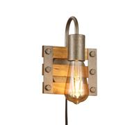Trio, Applique, Khan 1xE27, max.28,0 W Bois naturel, couleur de bois, Corps: Métal, nickel antique L:15,0cm, H:20,0cm, P:11,0cm FLEXConnect