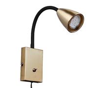 TRIO, Applique, Wanda 1xGU10, max.10,0 W Corps: Métal, Laiton mat L:8,5cm, H:23,5cm, P:22,0cm Interrupteur,Flexible,Montage au mur,IP20,Sans illuminant,FLEXConnect