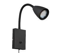Trio, Applique, Wanda 1xGU10, max.10,0 W Corps: Métal, noir mat L:8,5cm, H:23,5cm, P:22,0cm Interrupteur,Flexible,Montage au mur,IP20,Sans illuminant,FLEXConnect