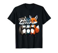 Trio d’Animaux Cartoon Raton Renard Chien Graphique T-Shirt