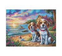 Trio de Chiots Beagle Jardin 500 Pièces Puzzle Collectionneur en Carton Haute Densité Épais Haute Difficulté Décoration Murale Oeuvre d'art Cadeau Noël Premium 500 PCS