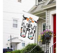 Trio de drapeaux de Noël squelette d'Halloween 7,6 x 12,7 cm - Drapeaux de jardin de Noël pour l'extérieur double face, drapeaux de jardin d'automne pour l'extérieur de Noël
