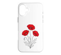 Trio de Fleurs Red Poppy Line Art Coque pour iPhone 16 Plus